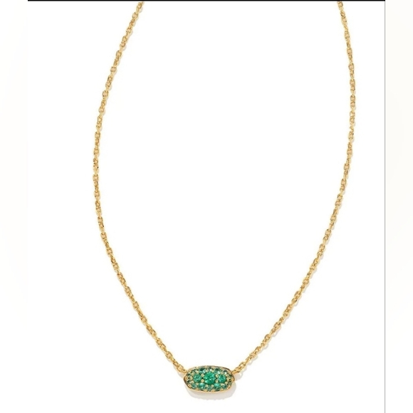 ✨️KENDRA SCOTT  Emerald green Gold Crystal Pendant Necklace NEW✨️ - Picture 2 of 7
